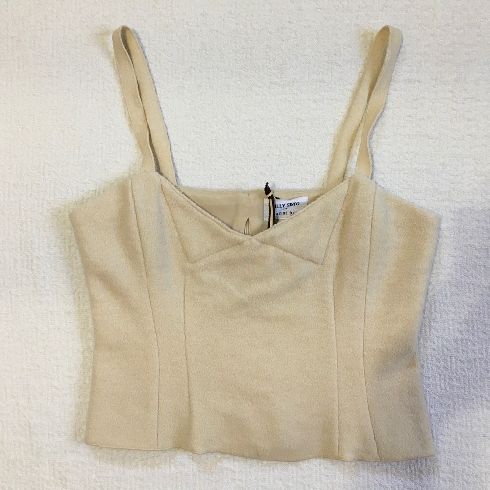 Lilly Sisto Gianni Bini‎ Colab Sz 10 Oatmeal Boucle Wool Blend Lined Crop Top